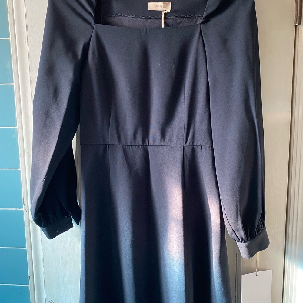Lazzari Navy Blue Square Neck Dress, Made in Italy, Brand New with Tags